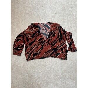BP Nordstrom Tiger Stripe Wrap Top Rust Brown 3/4 Sleeve Blouse Plus 3X